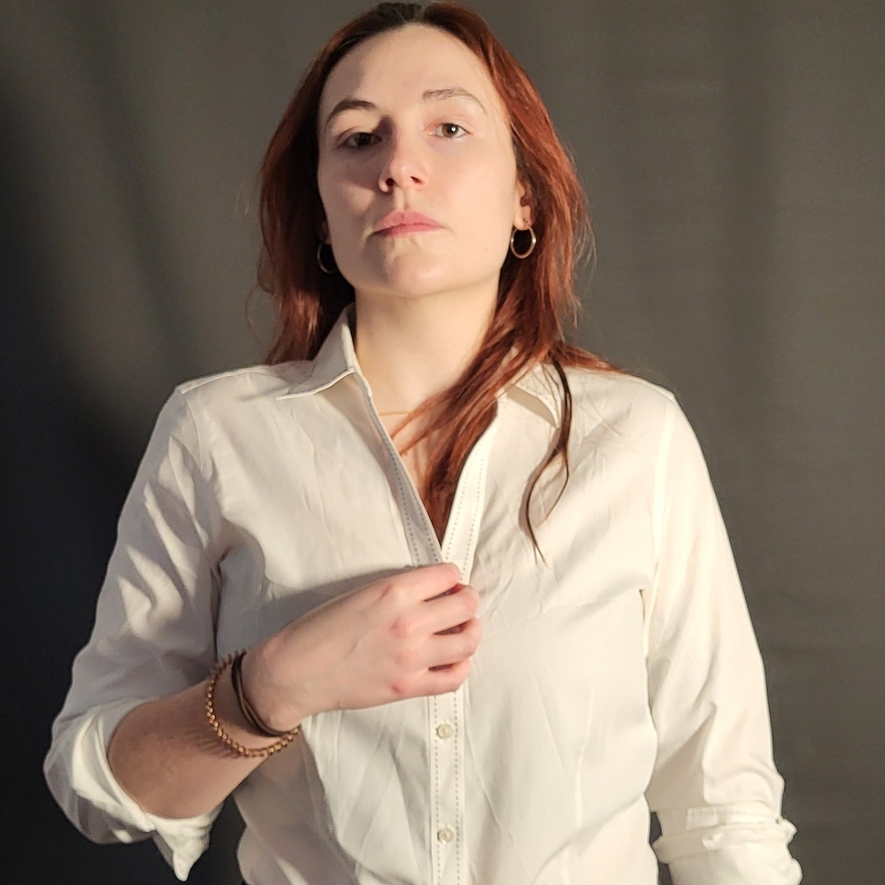 Elegant White Women's Button-Up Shirt - Picture 7 of 8